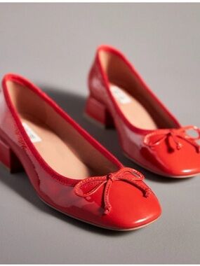 Anthropologie Bibi Lou Heeled Ballet Pumps Red/Orange 8.5